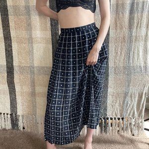 Vintage Navy/White Pleated Midi Skirt
